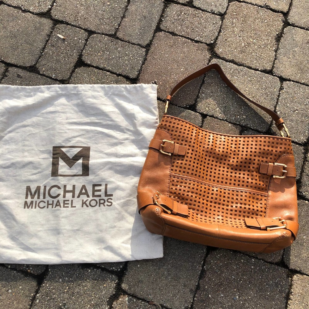 Michael Kors Camel Leather Lattice Front Bag